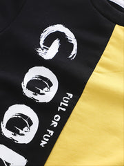 Boys Colorblock Letter Print Sweatshirt Sets