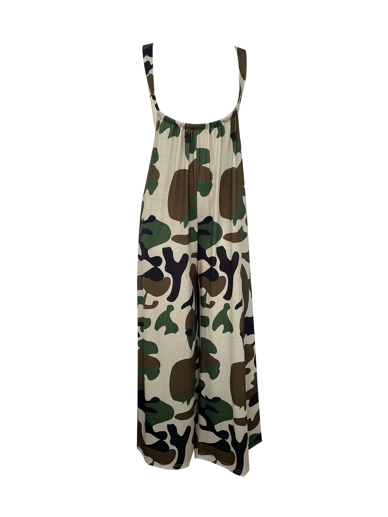 Camo Print Sleeveless Jumpsuit Wide Leg Pockets
