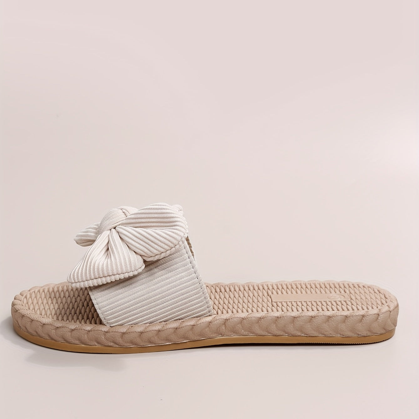 Women's Linen Sandals Bowknot Decor Open Toe Slip On Slide Shoes