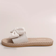 Women's Linen Sandals Bowknot Decor Open Toe Slip On Slide Shoes