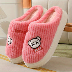 Women's Fluffy Slippers Slip On Round Toe Non-slip Home Shoes
