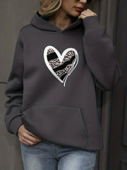 Heart Print Kangaroo Pocket Hoodie Long Sleeve Hoodies