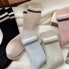 5 Pairs Colorblock Striped Socks Women's Stockings