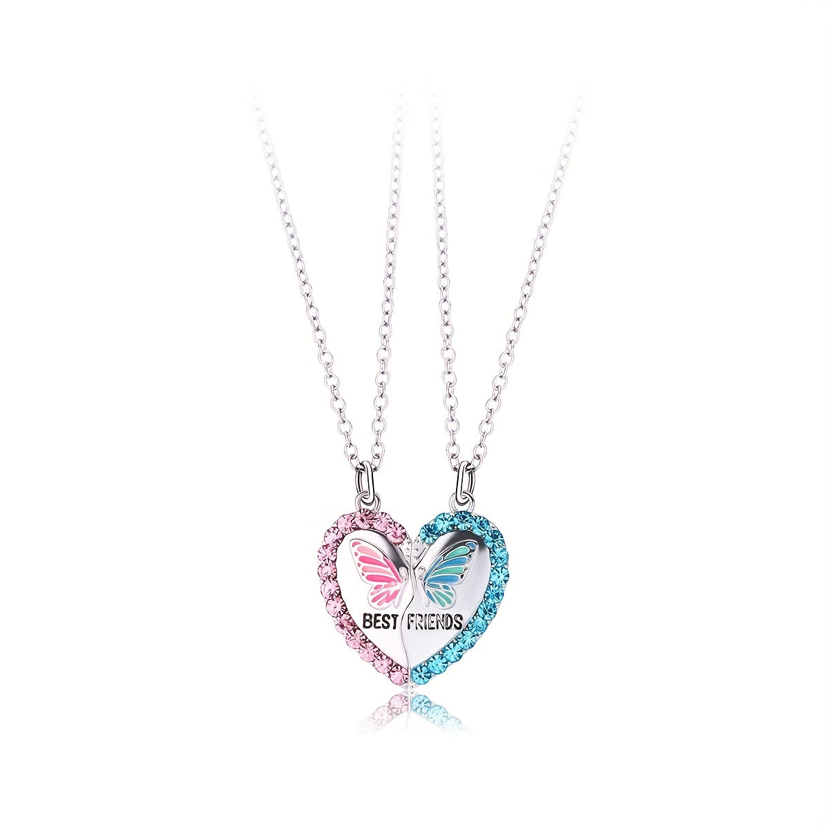 2pcs FRIENDS Heart Butterfly Magnetic Necklace For Toddler Girls BFF Gift