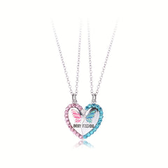 2pcs FRIENDS Heart Butterfly Magnetic Necklace For Toddler Girls BFF Gift