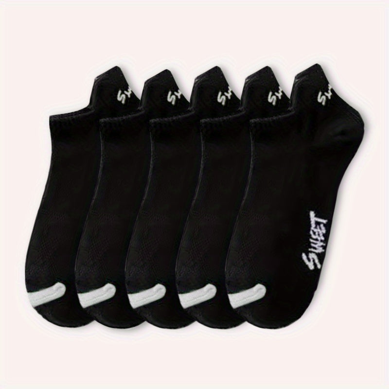 10 Pairs Boys Cotton Blend Ankle Socks Solid Letter Print