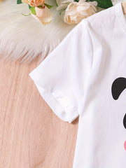 Girls Panda Graphic Pajamas Set Crew Neck Top & Pants Sleepwear
