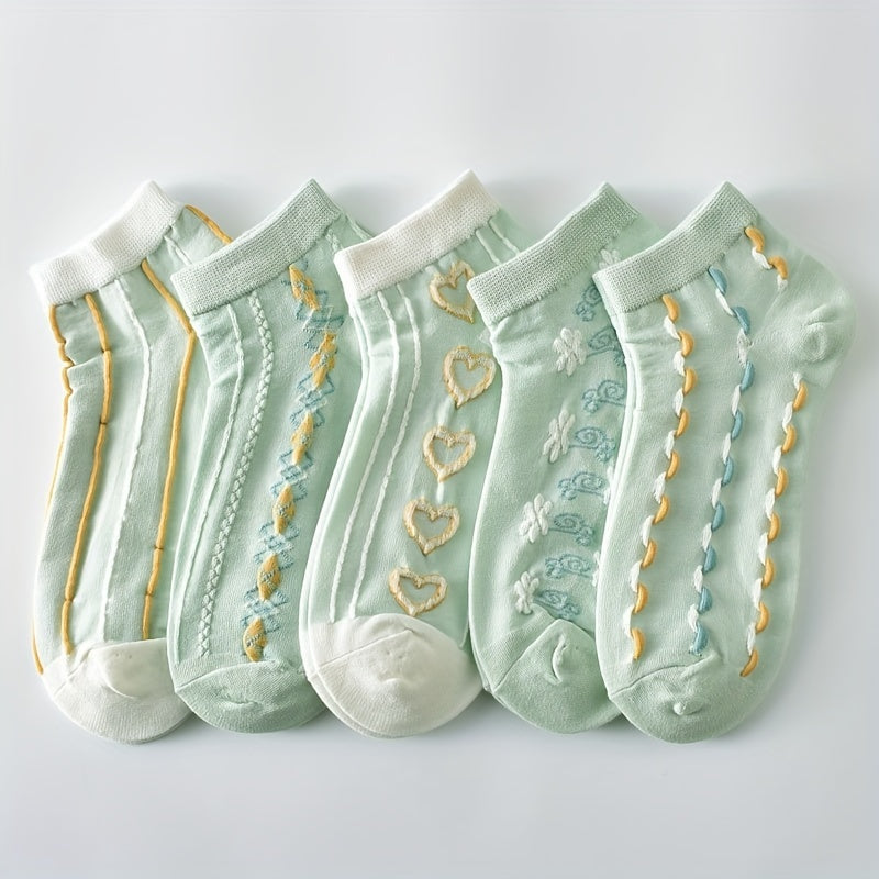 5 Pairs 3D Textured Short Socks Women's Stockings