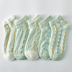 5 Pairs 3D Textured Short Socks Women's Stockings