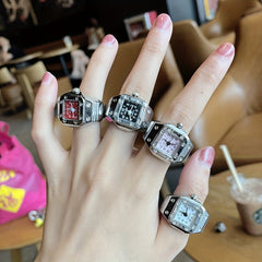 Alloy Finger Watch Square Men And Women Couple Ring Watch
