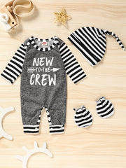 Newborn Infant Letter Romper Set Long Sleeve Jumpsuit & Hat & Gloves