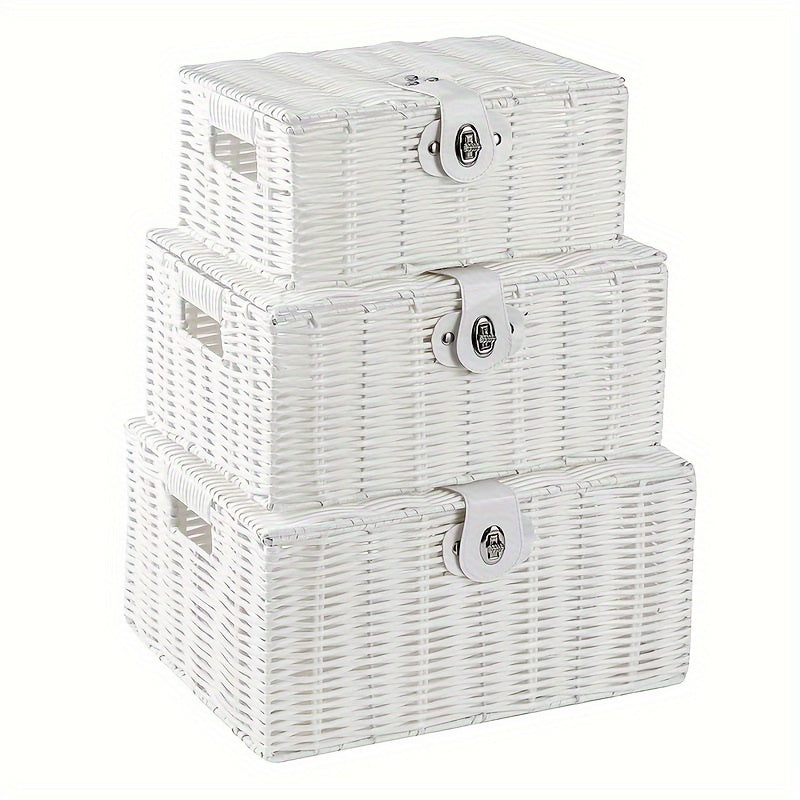 Desktop Woven Box W/Lid Skincare Storage Box Durable Basket