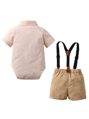 2pcs Baby Boy Bow Romper & Overalls Set
