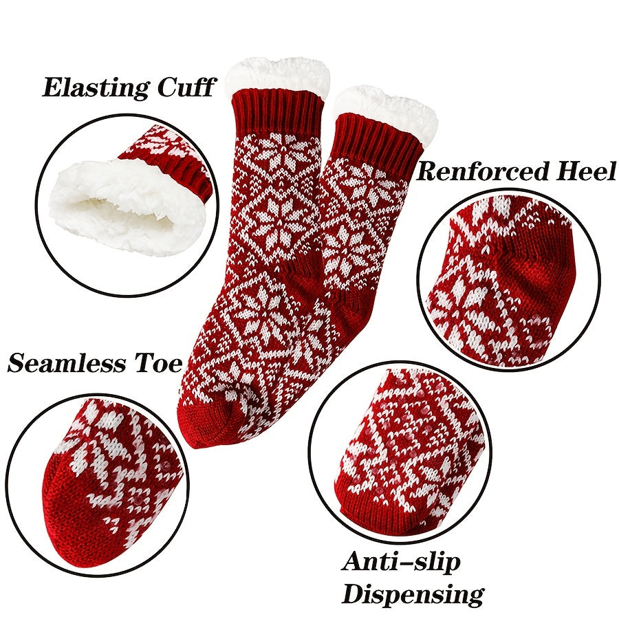Snowflake Print Plush Socks Mid Tube Women's Stockings