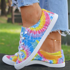 Women's Tie Dye Canvas Sneakers Comfort Lace-Up Casual Low Top Shoes