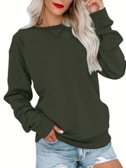 Solid Crew Neck Long Sleeve Sweatshirt for Women