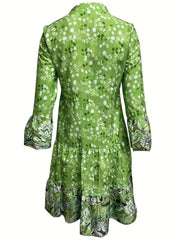 Boho Dress Women's Plus Floral Print Long Sleeve