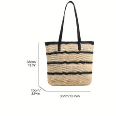 Woven Striped Tote Bag Summer Beach Shoulder Large Handbag Travel Vacation