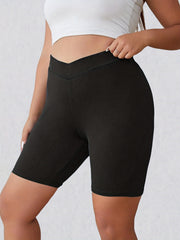 Women's Solid Wide Waistband Biker Shorts