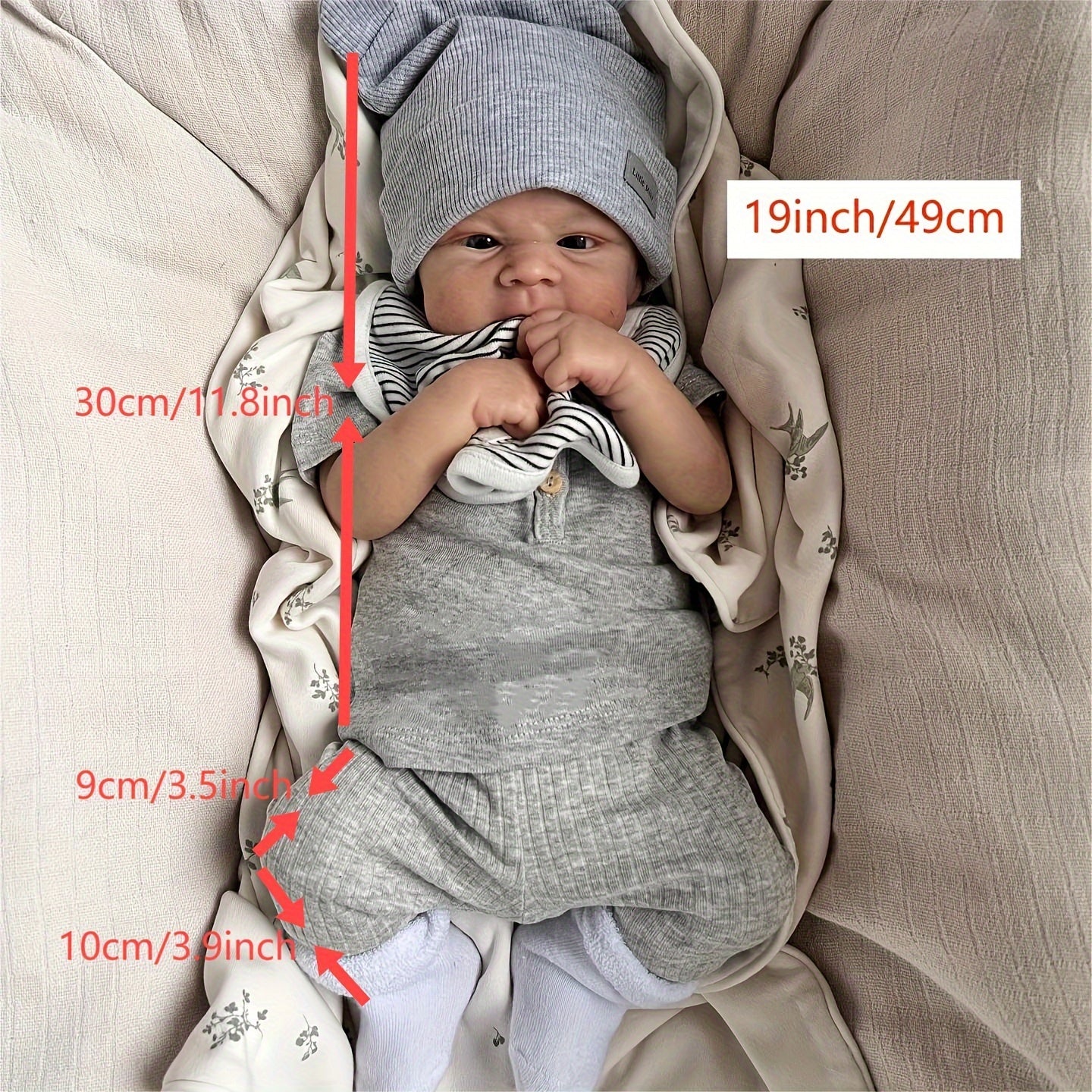 19 Inch Lifelike Reborn Baby Doll with Soft Body Hand Painted Hair & Open Eyes
