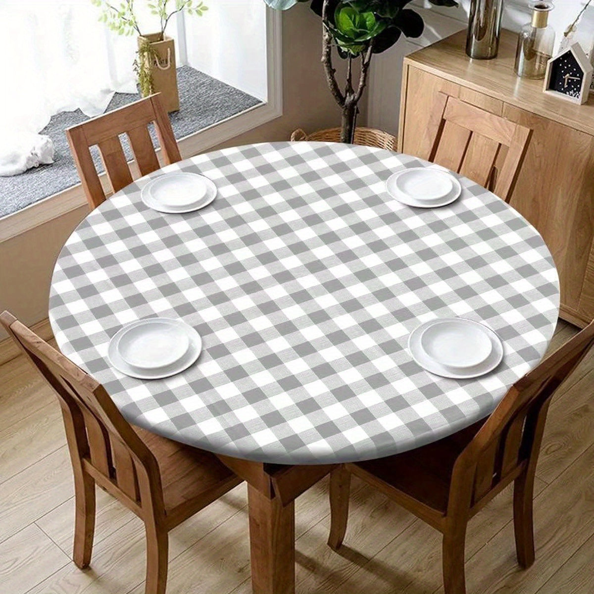 Vinyl Tablecloth with Elastic Edge and Flannel Backing