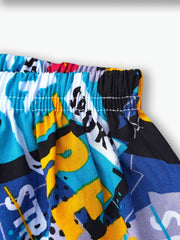 Boys Cartoon Graffiti Print Shorts for Summer Sports