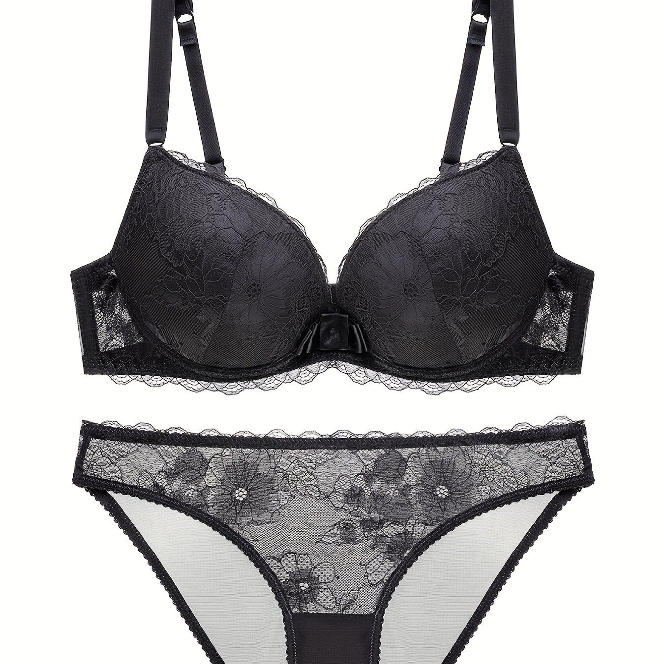 Floral Lace Push Up Bra & Bikini Panties Set