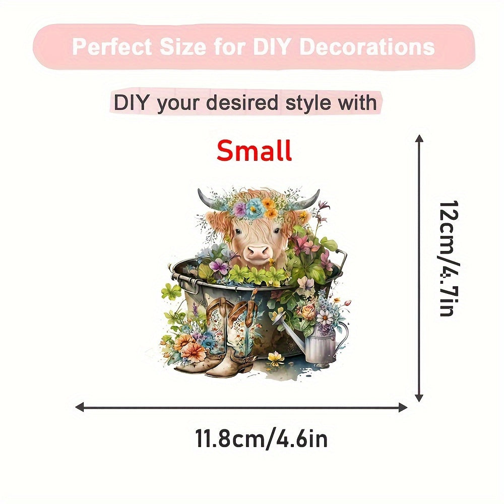 Pastoral Cattle Flower Animal Series Iron On Patches HTV Vinyl DIY T Shirts