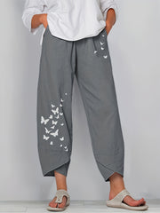 Butterfly Print Cropped Pants Women's Clothing