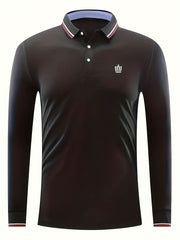 Crown Print Men's Lapel Polo Shirt Casual Button Up Top