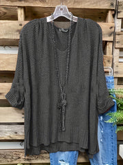 V-Neck Ribbed Sweater Long Sleeve Pullover Jumper