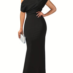 Solid Backless Bridesmaid Maxi Dress - Evening Wedding Party