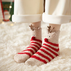 4 Pairs Christmas Velvet Socks Tree Decoration Men Women Mid-calf Sleeping Socks