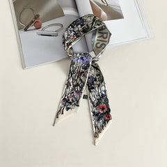 Flower Print Skinny Scarf Neckerchief Hair Ribbon Twilly Scarf