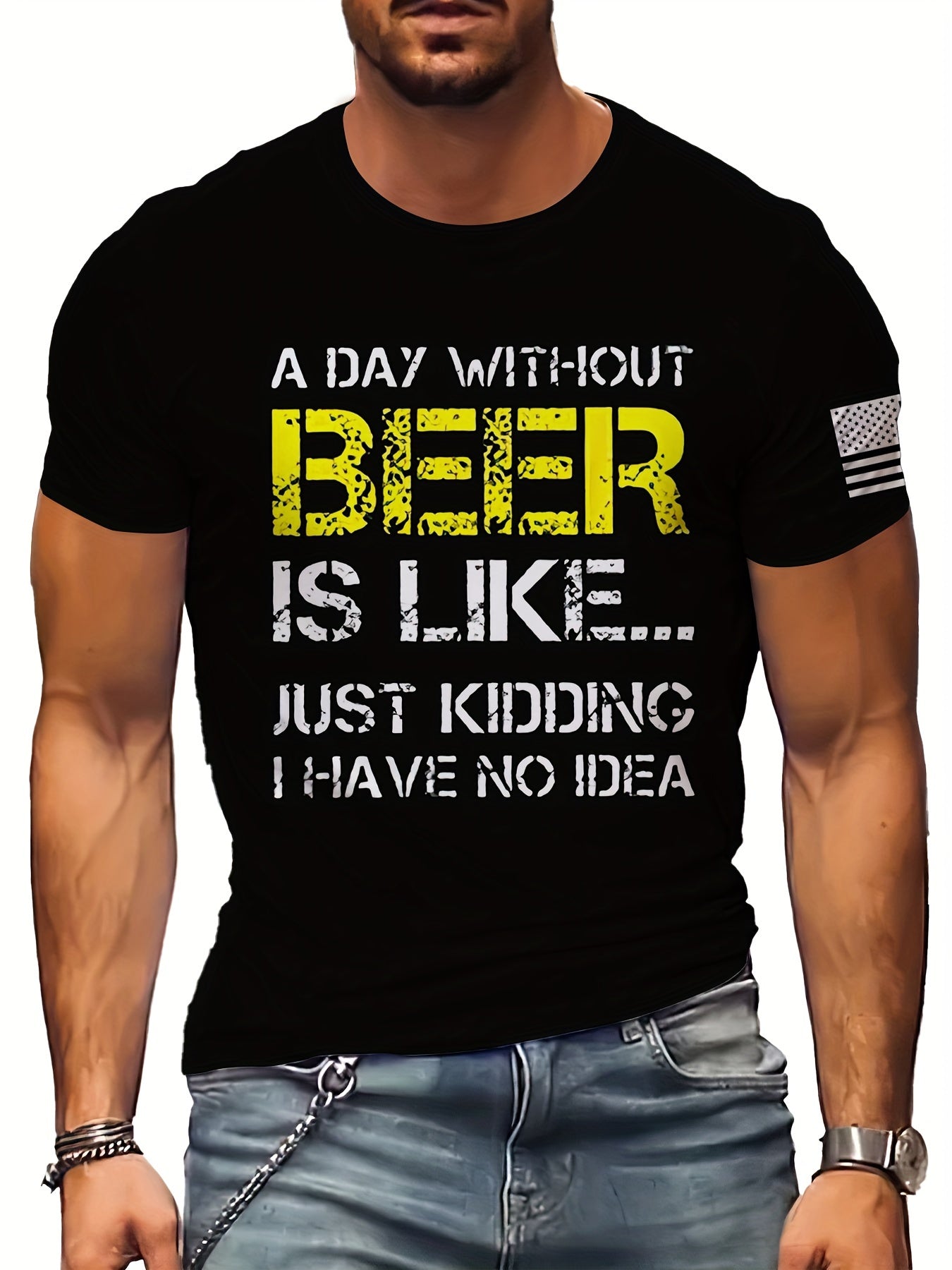 Men's Letter Print Sports T shirt Casual Stretch Round Neck Tee Shirt