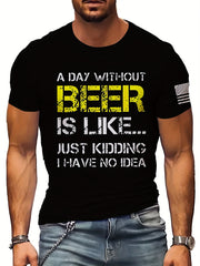 Men's Letter Print Sports T shirt Casual Stretch Round Neck Tee Shirt