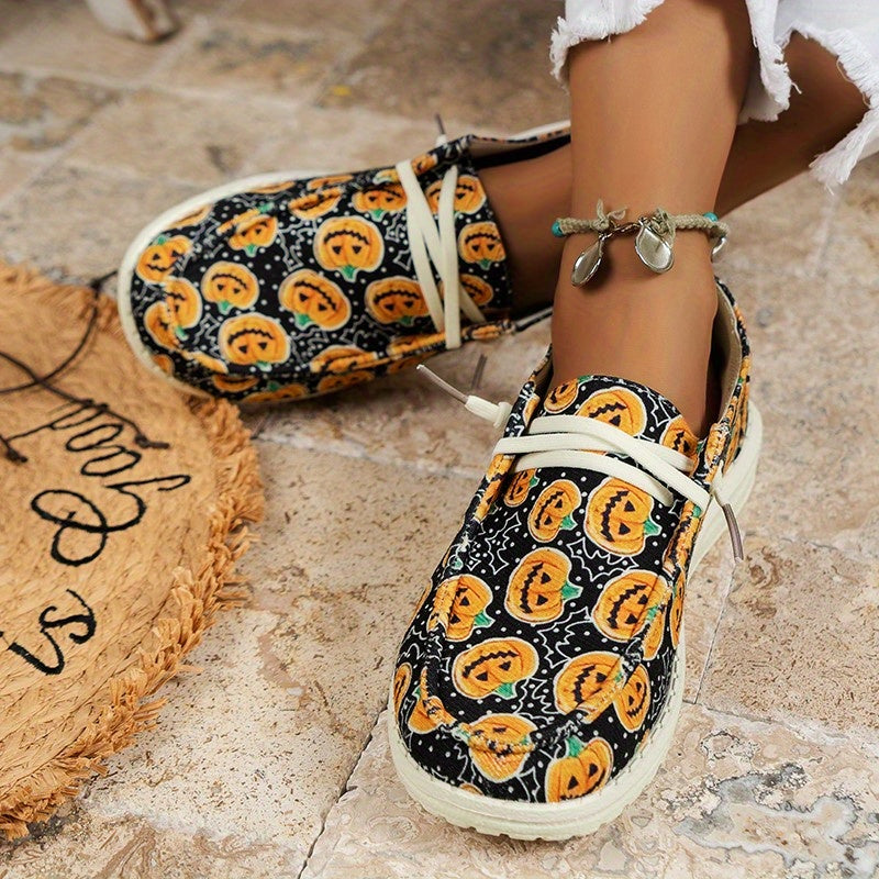 Halloween Pumpkin Pattern Flat Slip On Loafers Soft Comfortable Shoes