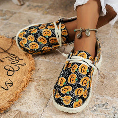 Halloween Pumpkin Pattern Flat Slip On Loafers Soft Comfortable Shoes