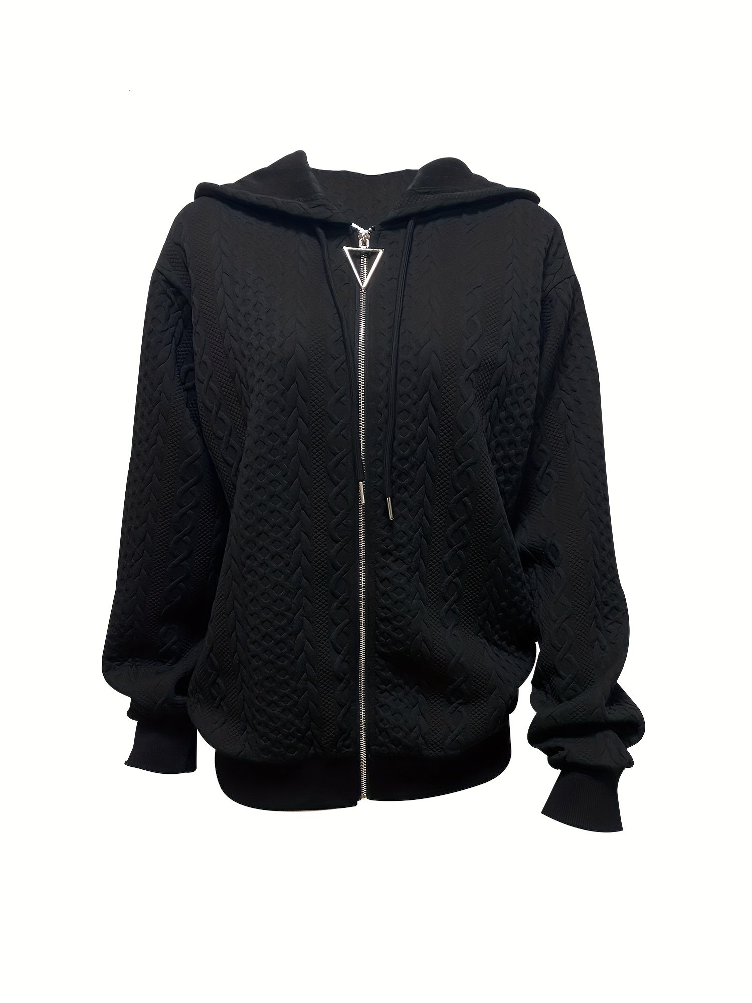 Twist Pattern Zip Up Hoodie Long Sleeve Drawstring Hoodie