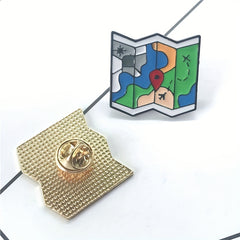Cartoon Airport Destination Map Enamel Brooch