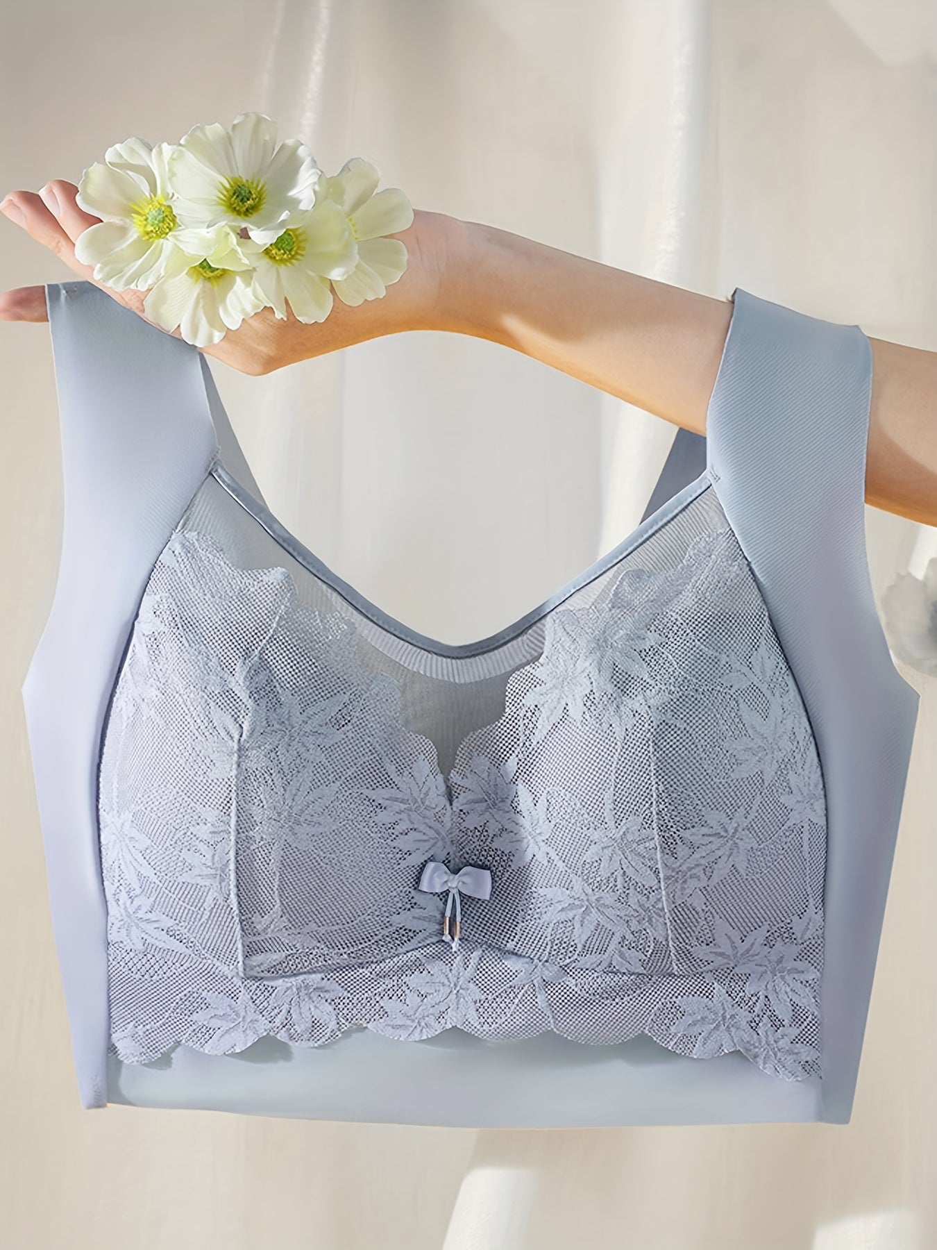 Floral Lace Full Coverage Sports Bra Wirefree Yoga Running Bra
