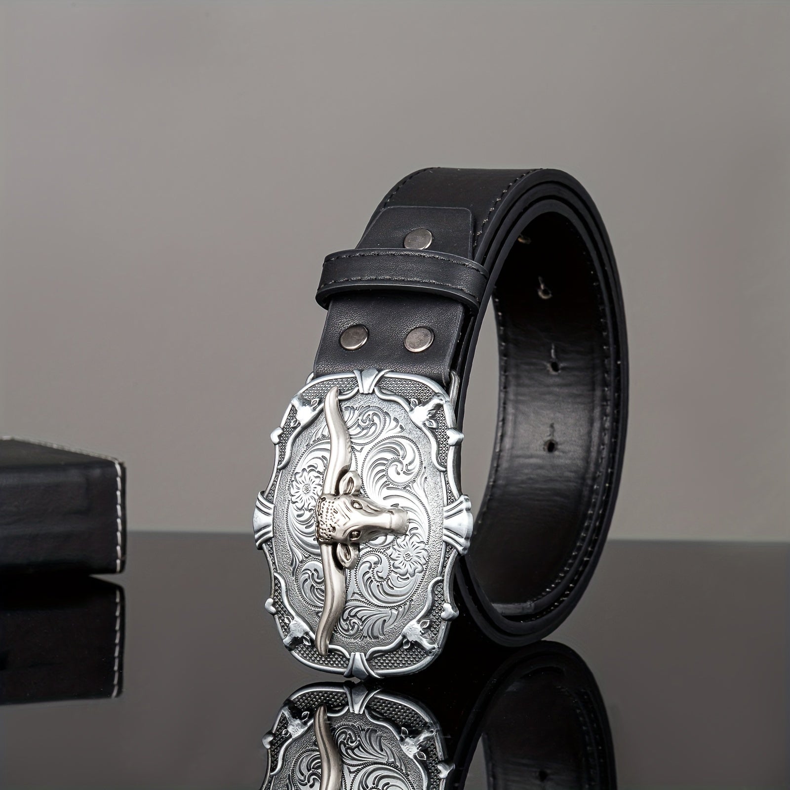 Vintage Western Cowboy Head Men's Belt PU Leather