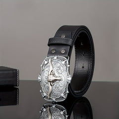 Vintage Western Cowboy Head Men's Belt PU Leather