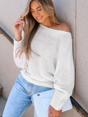 Casual Sweater Women Solid Long Sleeve One Shoulder Jumper