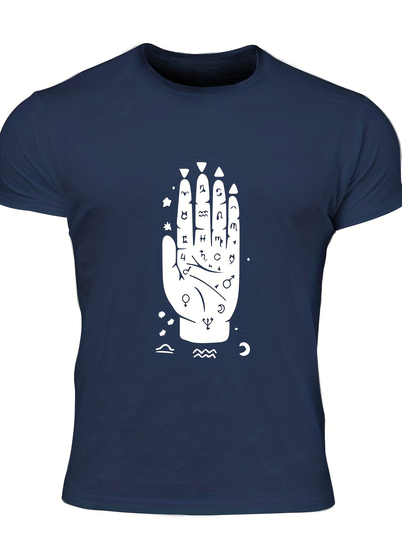 Men's Hand Graphic T-shirt Casual Comfy Crew Neck Tee