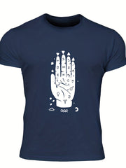 Men's Hand Graphic T-shirt Casual Comfy Crew Neck Tee
