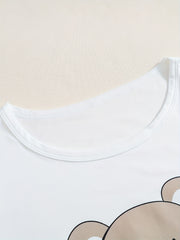 Koala Print Pajamas Set Short Sleeve Top & Shorts & Pants