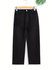 High Waist Straight Leg Girls Jeans Regular Fit Denim Pants