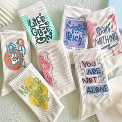 7 Pairs Letter Print Socks Comfy & Breathable Mid Tube Socks Women's Stockings