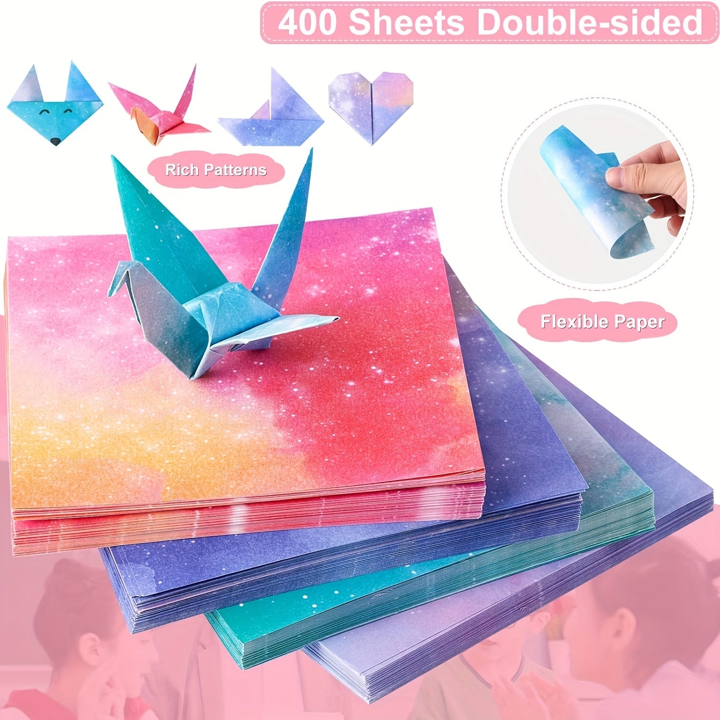 400pcs Origami Paper 9.53cm Square Double-sided Sky Galactic Patterns
